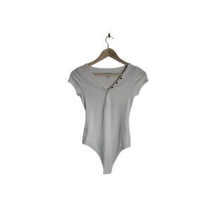 American Eagle Women's Ribbed Bodysuit T-Shirt White Casual Top Size Small NWOT